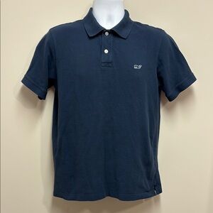 Vineyard Vines Stretch Cotton Pique Polo Navy SS Collar Whale Logo Shirt SZ S